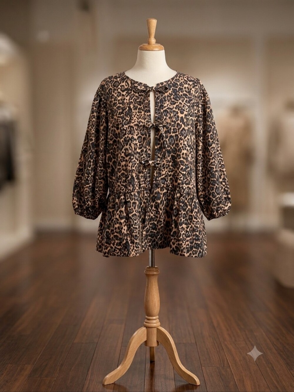Kaktus NWT Leopard Print Tie-Front Peplum Top, Size 3X
